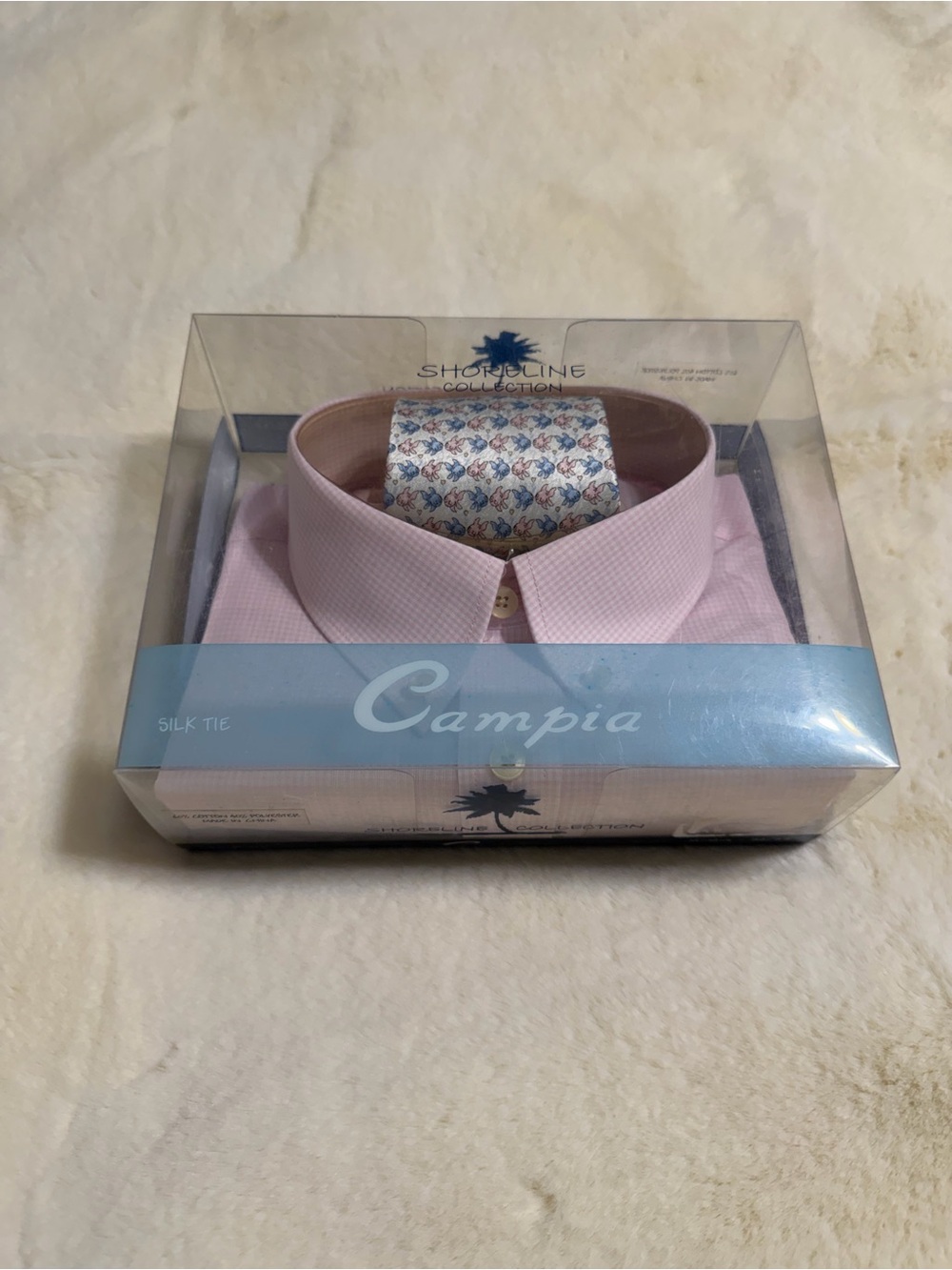 Campia Shoreline Collection Pink and White Dress Shirt with Silk Tie